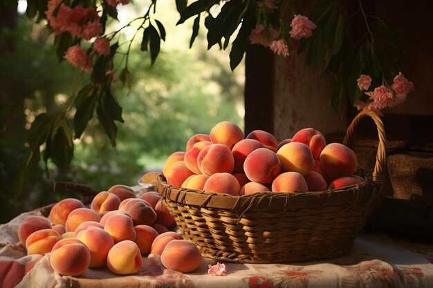 Il raccolto di frutta di Golden Peaches Generate Ai
