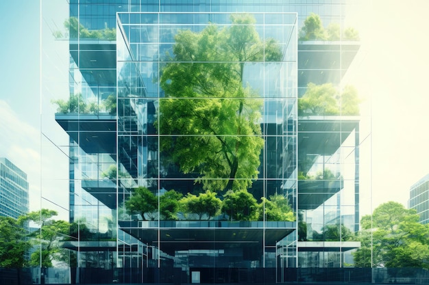 Il raffreddamento dell'albero della città ha incorporato un edificio in vetro sostenibile