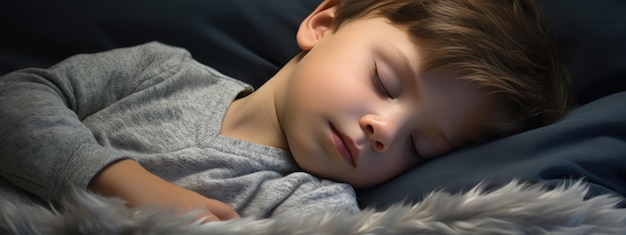 Il ragazzino dorme in un letto a casa.