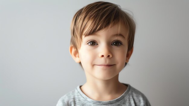 Il ragazzino sorride di gioia Il bambino guarda la telecamera con la felicità negli occhi