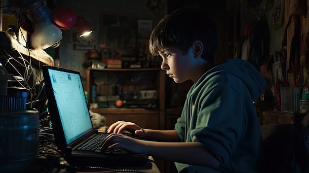 il ragazzo che lavora e programma sul computer