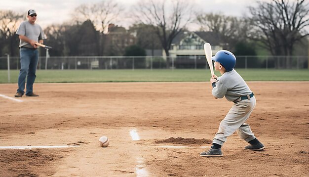 Il ragazzo gioca a softball con suo padre Generative ai art