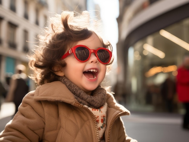 Il ragazzo si diverte a passeggiare per le vivaci strade della città.