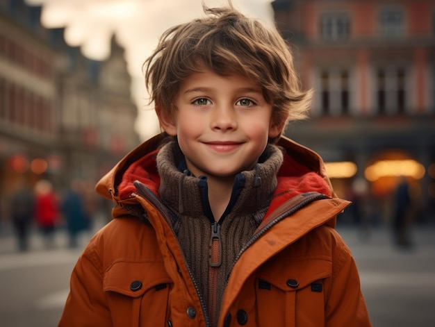 Il ragazzo si diverte a passeggiare per le vivaci strade della città.