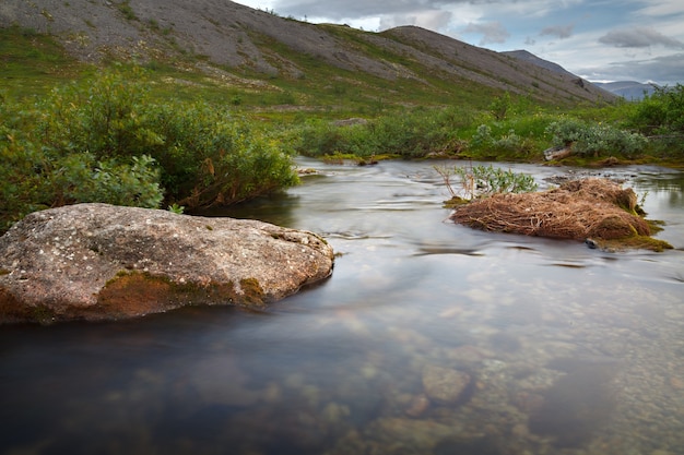 Il rapido flusso del fiume di montagna.