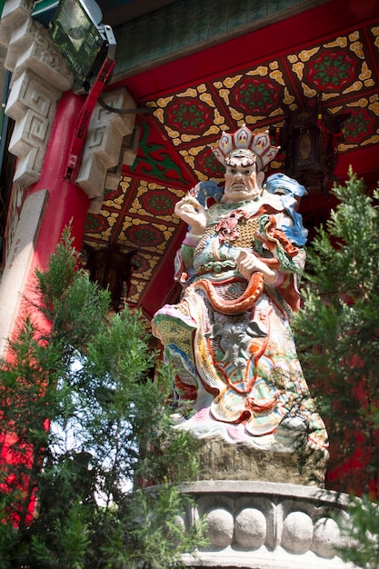Il re dell'ovest e colui che vede tutto in Four Heavenly Kings sono quattro divinità buddiste per le persone che pregano al tempio di Wong Tai Sin il 9 settembre 2018 a Hong Kong, Cina