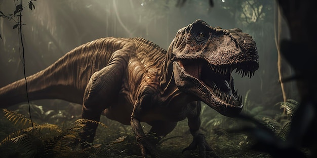 Il re della giungla Big TRex in una fotografia furiosa IA generativa