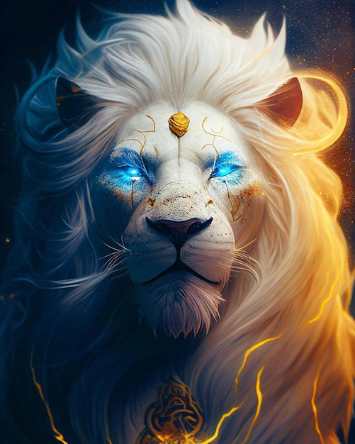 Il re leone è un leone con la criniera bianca e gli occhi azzurri.