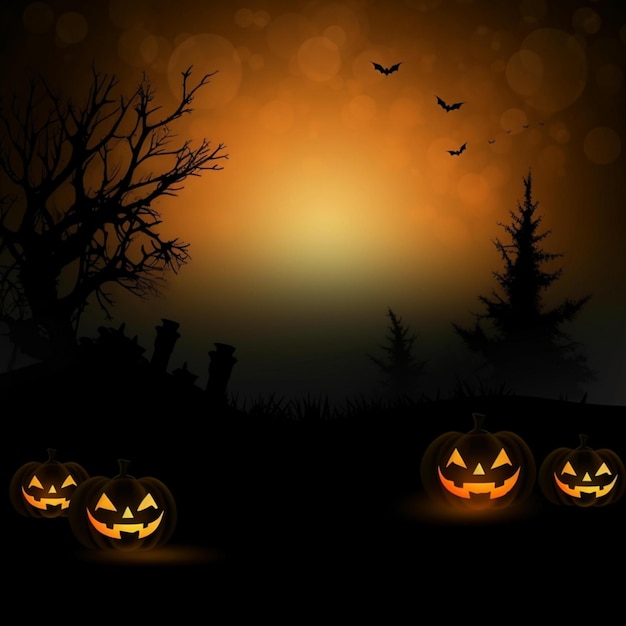 Il rendering 3D di una zucca di Halloween su sfondo bokeh luci