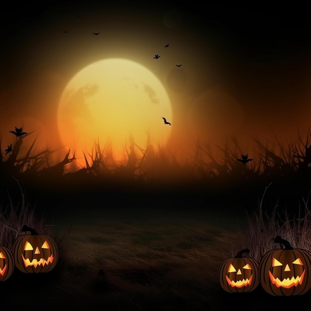 Il rendering 3D di una zucca di Halloween su sfondo bokeh luci