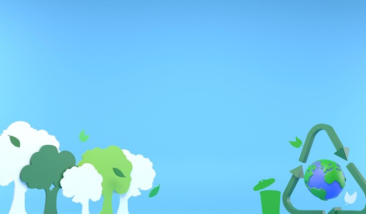 Il rendering 3D ricicla il riciclaggio globale e crea un'area verde per ridurre l'avviso globale