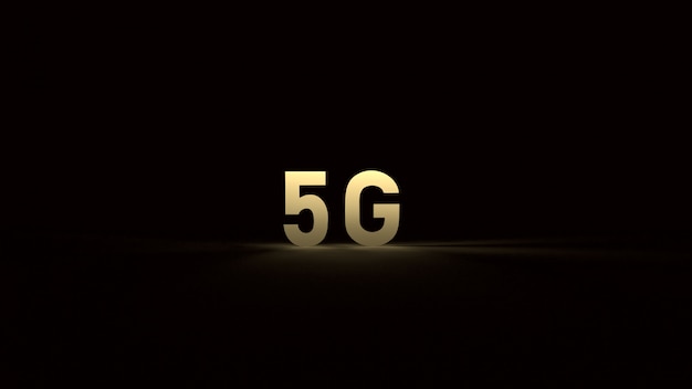 Il rendering 5g gold in the dark 3d per contenuti tecnologici.