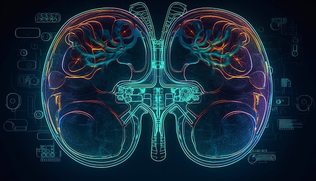 Il rene umano su sfondo scientifico il rendering 3d genera ai