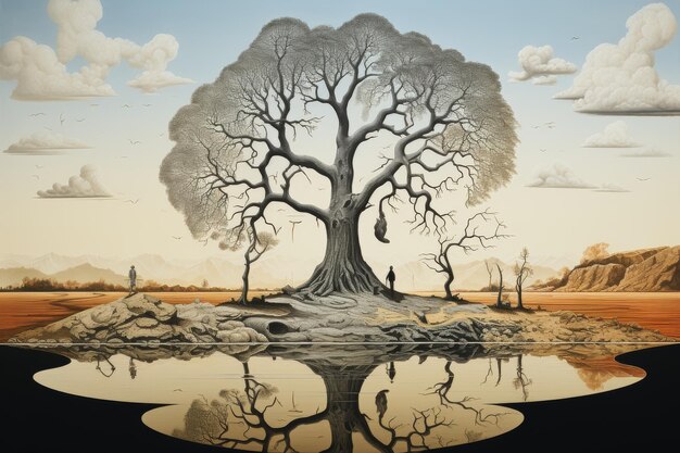 Il riflesso dell'albero nell'acqua