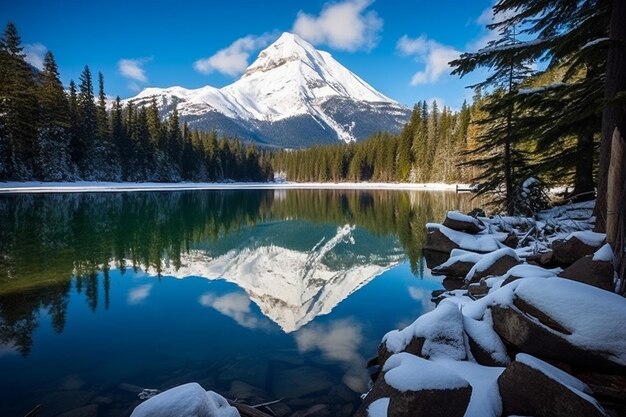 Il riflesso della montagna in un lago cristallino