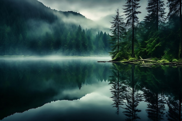 Il riflesso sereno della foresta nel lago