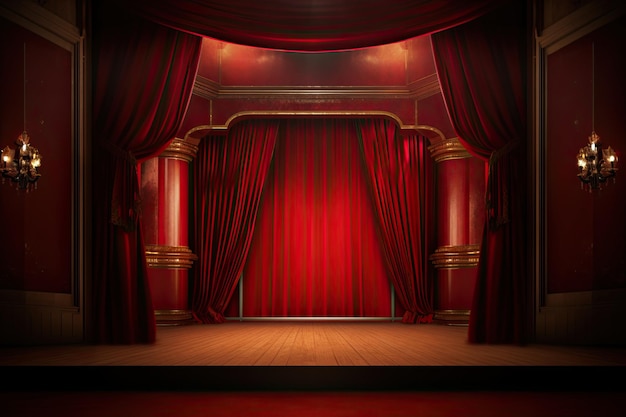 Il riflettore della tenda aperta del palco del podio del teatro rosso ai ha generato lo sfondo