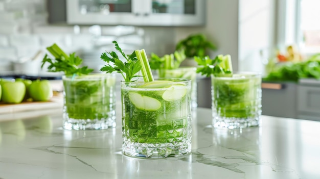 Il rinfrescante succo verde in bicchieri eleganti
