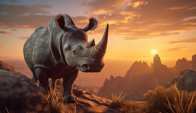 il rinoceronte in piedi in cima alle scogliere