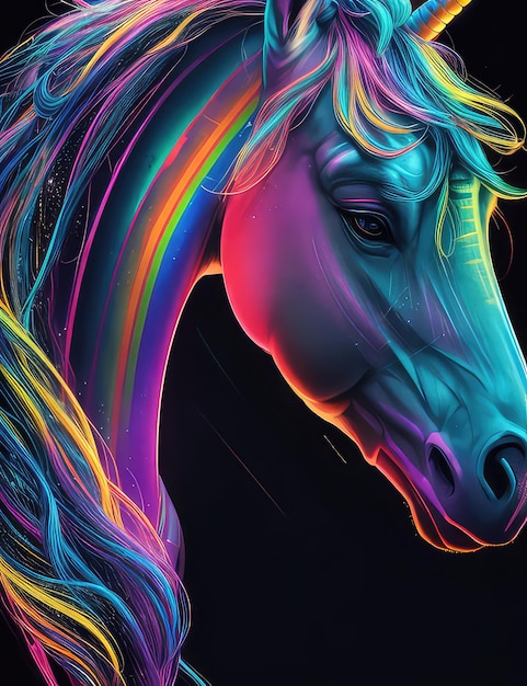 Il ritratto dell'unicorno al neon