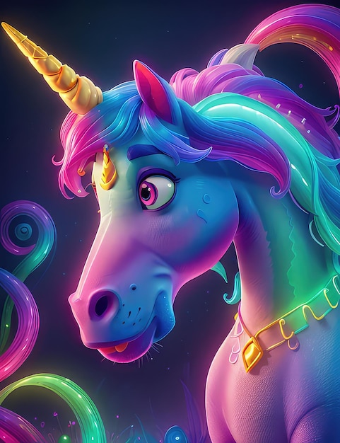 Il ritratto dell'unicorno al neon