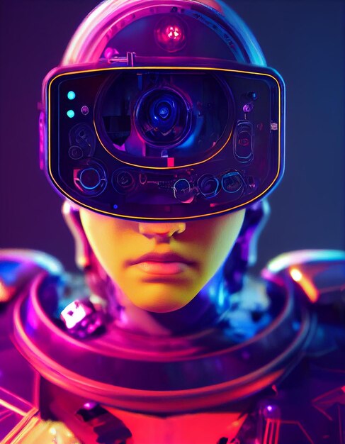 Il ritratto futuristico di un robot umano cyberpunk