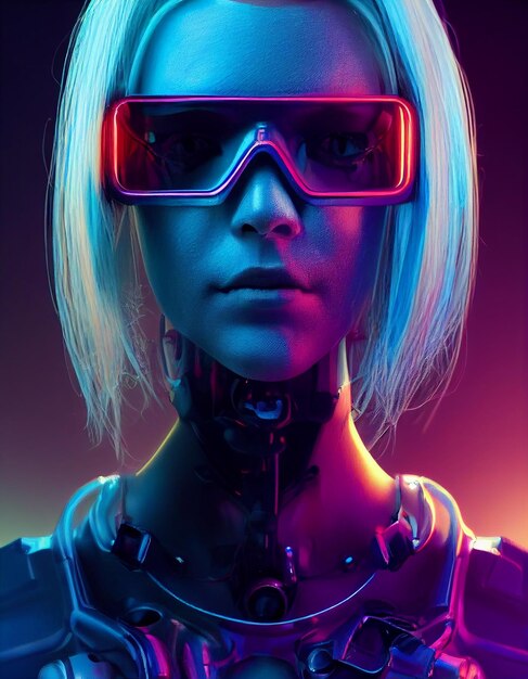 Il ritratto futuristico di un robot umano cyberpunk