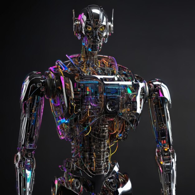 Il robot futuristico su uno sfondo nero