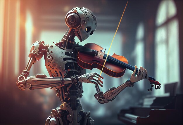 Il robot suona un violino Illustrazione di alta qualità