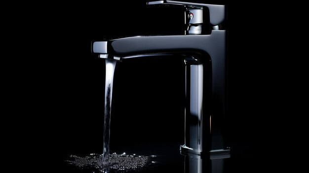 Il rubinetto del lavandino in cromo su sfondo nero