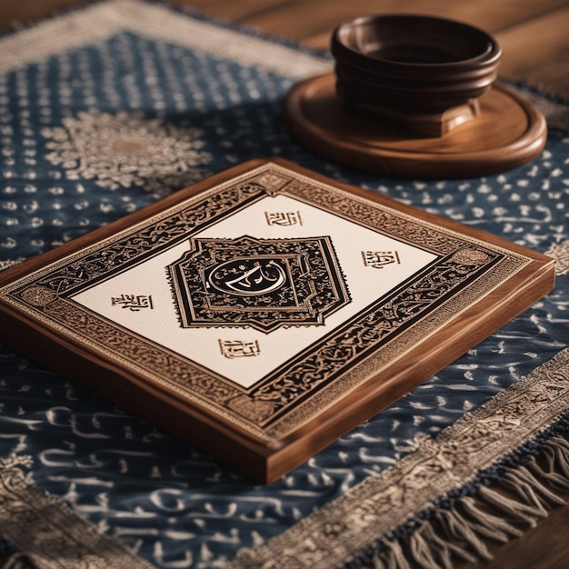 il sacro Qur'an e le perle del rosario sul tappeto di preghiera alla moschea