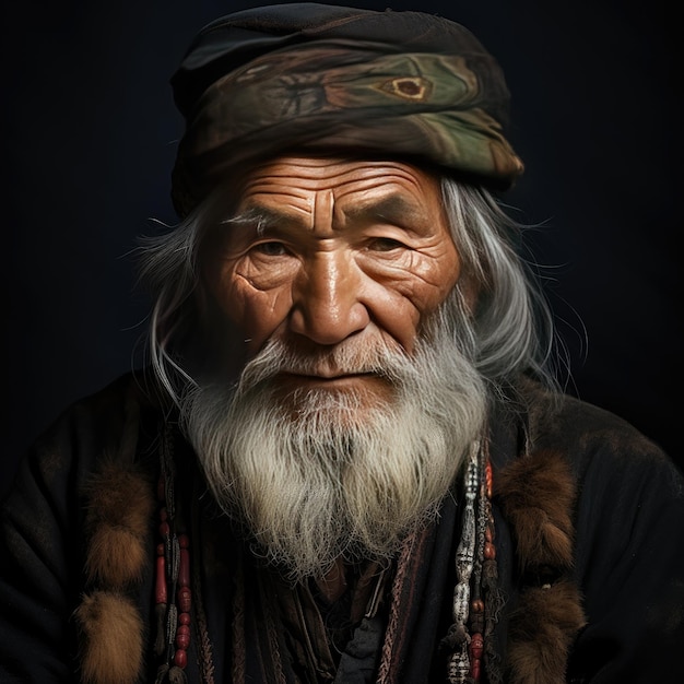 Il saggio anziano del Kazakistan: un omaggio fotorealistico alla saggezza, all'esperienza e al patrimonio culturale