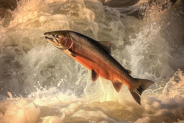 Il salmone dinamico salta a monte