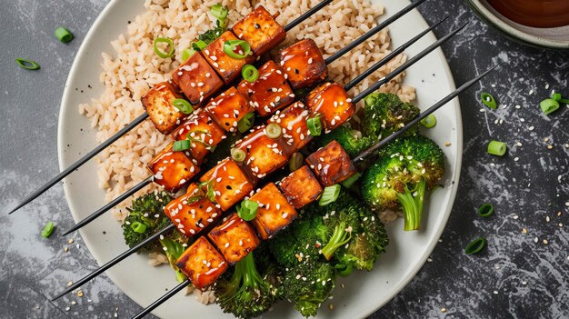 Il salmone Teriyaki con Bok Choy fritto e riso gelsomino Illustrazione alimentare