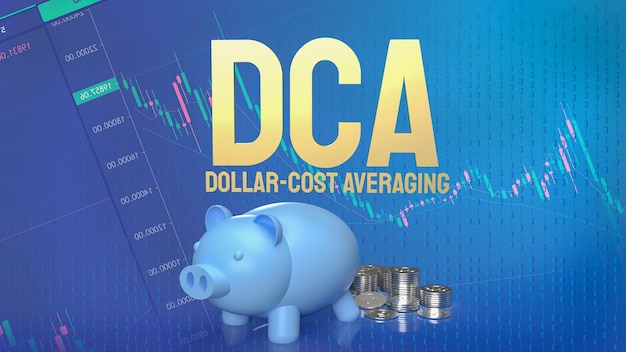 Il salvadanaio e le monete per dca o Dollar Cost Averaging su sfondo aziendale Rendering 3d