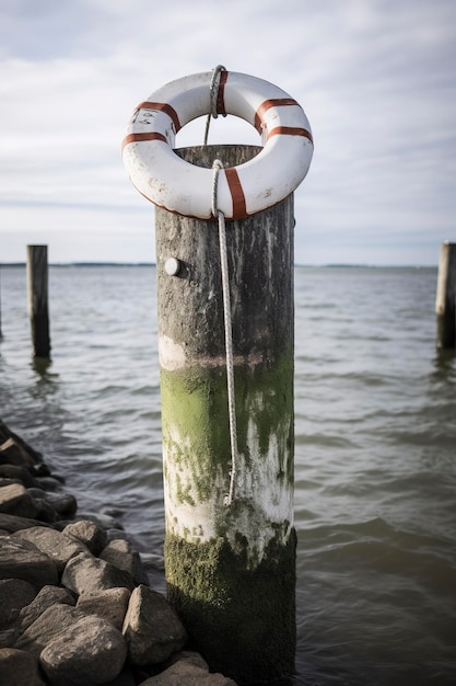 Il salvagente marino sul recinto sulla superficie dell'acqua genera ai