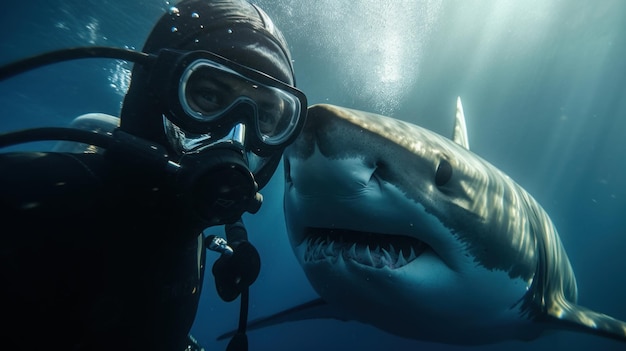 Il selfie del subacqueo cattura il momento entusiasmante prima dell'incontro con lo squalo