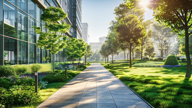 Il sentiero del parco urbano Gli alberi verdi che fiancheggiano la strada La natura pacifica Cammina in città