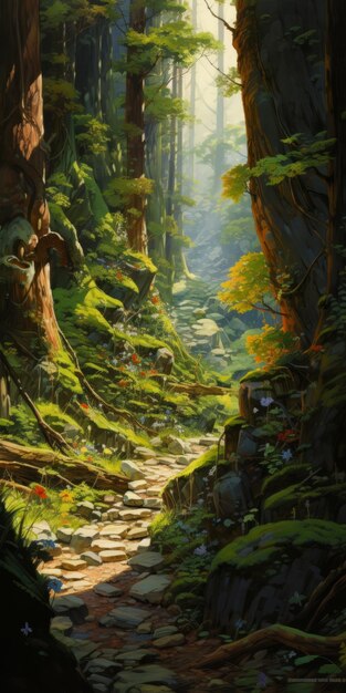 Il sentiero incantevole nel bosco Noriyoshi Ohrai ha ispirato la pittura