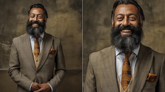 Il signore elegante e distinto con barba e cravatta