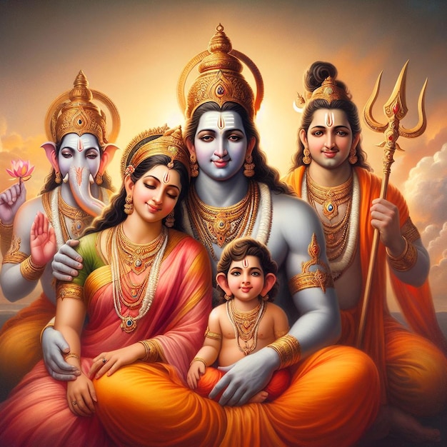 Il Signore Mahadev con la migliore immagine di famiglia