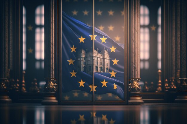 Il simbolo creativo dell'Unione europea firma la bandiera UE nell'illustrazione 3D