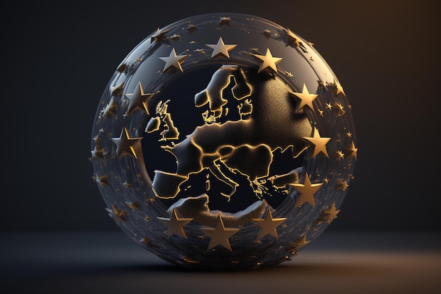 Il simbolo creativo dell'Unione europea firma la bandiera UE nell'illustrazione 3D