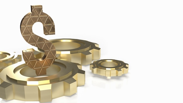 Il simbolo del dollaro d'oro e l'ingranaggio su sfondo bianco per il rendering 3d del concetto di business