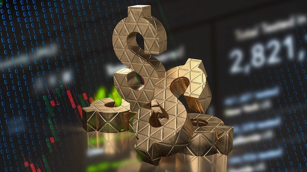 Il simbolo del dollaro d'oro sullo sfondo del grafico per il rendering 3d del concetto di business