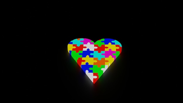 Il simbolo dell'autismo è un puzzle multicolore al neon a forma di cuore nelle mani dei bambini