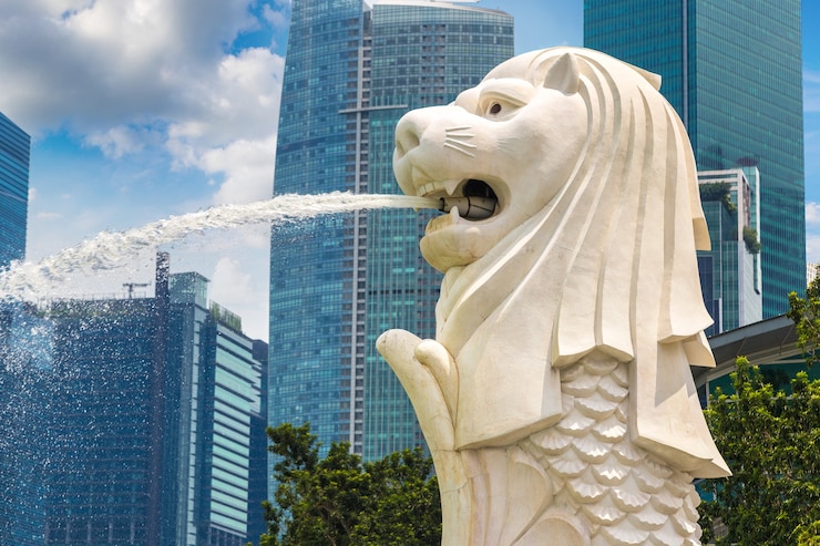 Foto il simbolo della statua della fontana di merlion di singapore