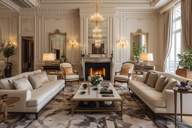 Il soggiorno ha un elegante design interno con comodi divani e un tappeto