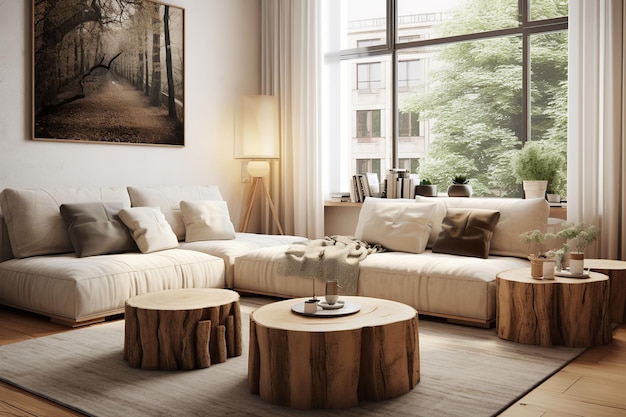 Il soggiorno moderno in stile scandinavo rustico incontra il comfort
