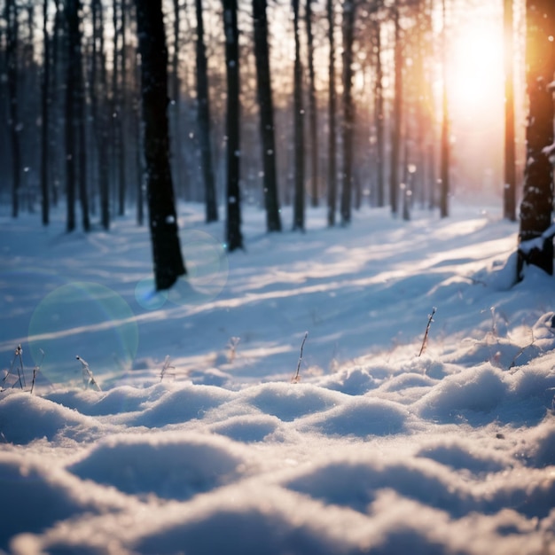 il sole attraverso gli alberi in una stagione invernale